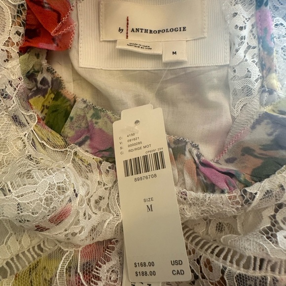 NWT By Anthropologie Lace-Back Tiered Mini Dress Floral Halter Lace Mini Size M - Picture 6 of 7